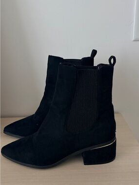 Express Black Suede Chelsea Ankle Boots with Block Heel